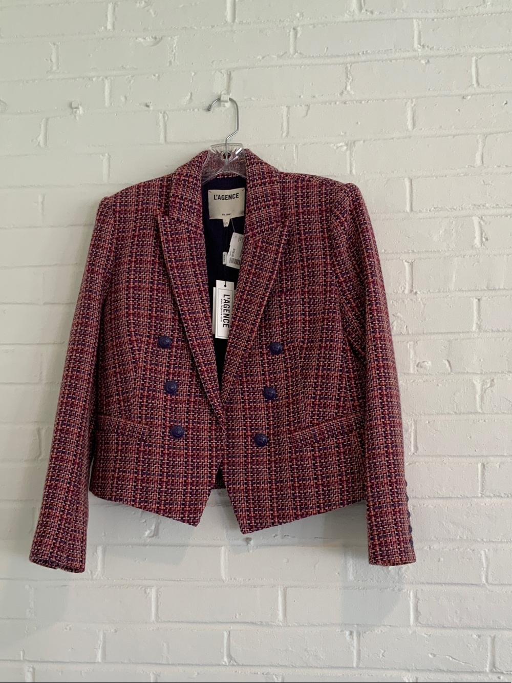 L'AGENCE Pink Tweed Double-Breasted Blazer